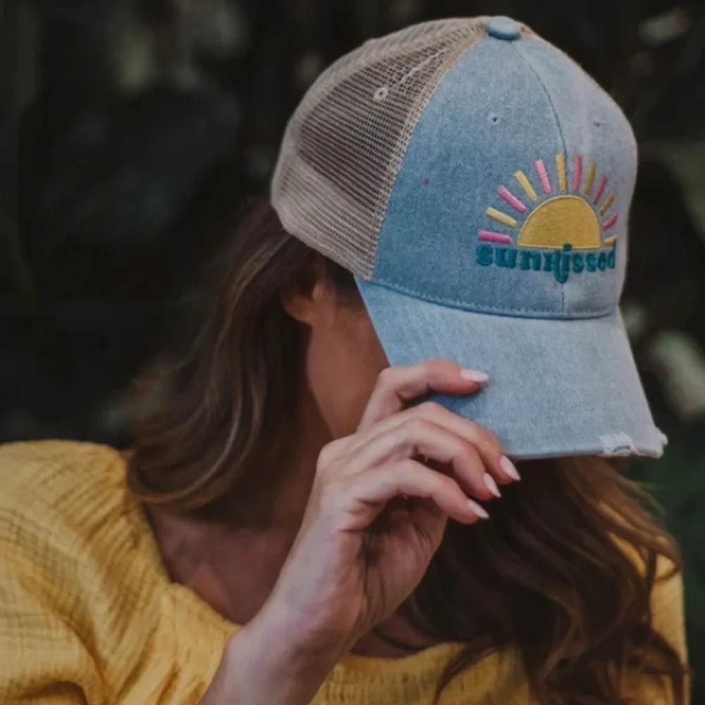 Katydid Sunkissed Embroidered Denim Trucker‎ Hat NWT